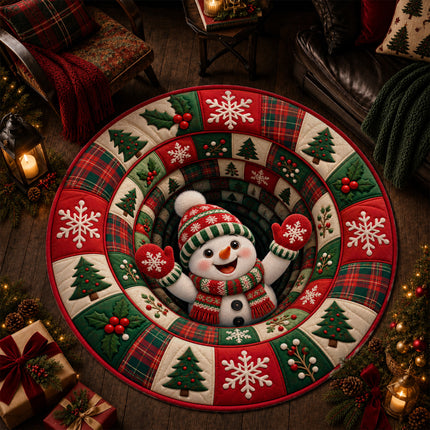 Christmas Round Doormat with Snowman Patchwork Rug