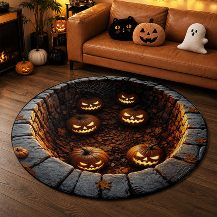 Halloween Round Rug Jack O Lantern Pumpkin Pit Doormat