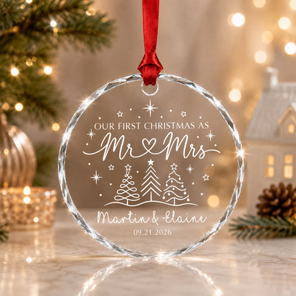 Personalized First Christmas Together Minimalist Christmas Trees Couple Glass Ornament