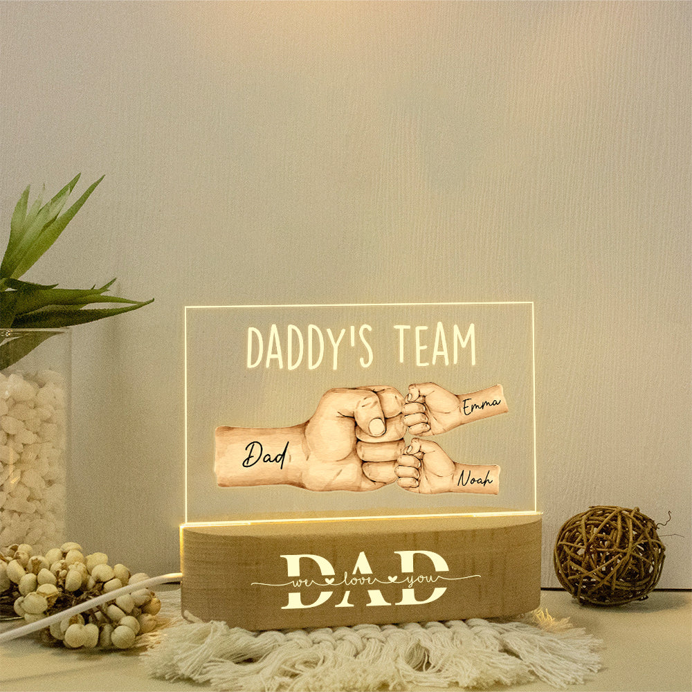 Personalized Daddy's Team Fist Bump Acrylic Night Light - Father's Day, Birthday Gift For Dad