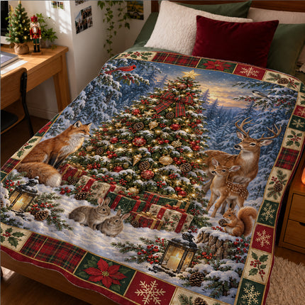 Woodland Christmas Fleece Blanket Winter Forest Wildlife
