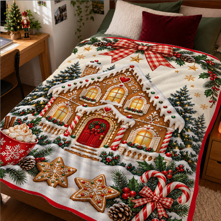 Christmas Gingerbread House Fleece Blanket Cozy Holiday Decor