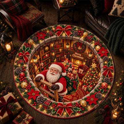 Christmas Round Doormat with Gnome Gift Swirl