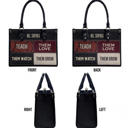 Personalized Teacher Leather Handbag Color Block Teach Love