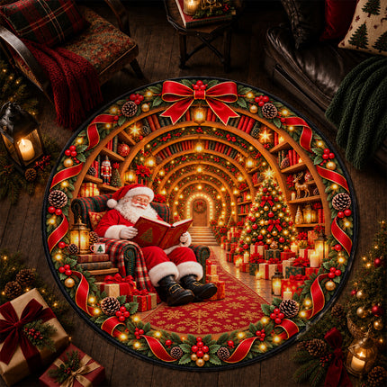Personalized Christmas Doormat Santa Reading Family Name Round Rug