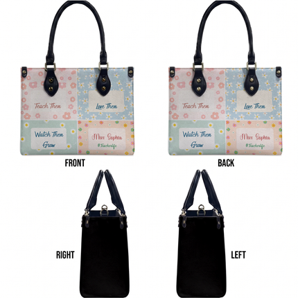 Personalized Teacher Leather Handbag Pastel Floral Color Block