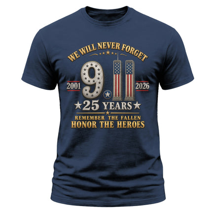 9/11 25th Anniversary Never Forget Patriot Day Memorial T-Shirt