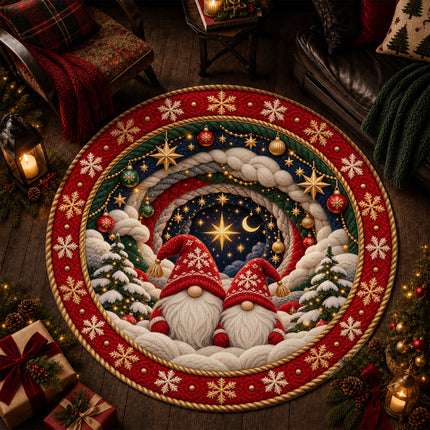 Christmas Round Doormat with Cozy Gnome Star Scene