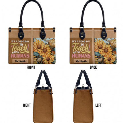 Personalized Teacher Leather Handbag Sunflower Teach Tiny Humans