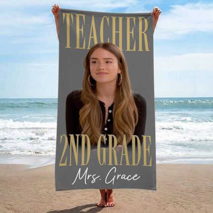 Personalized Teacher Beach Towel Custom Photo Name