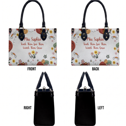 Personalized Teacher Leather Handbag Boho Floral Teach Love Grow