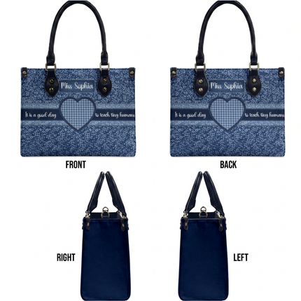 Personalized Teacher Leather Handbag Denim Patchwork Cross