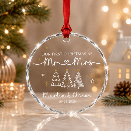 Personalized First Christmas as Mr and Mrs Glass Ornament