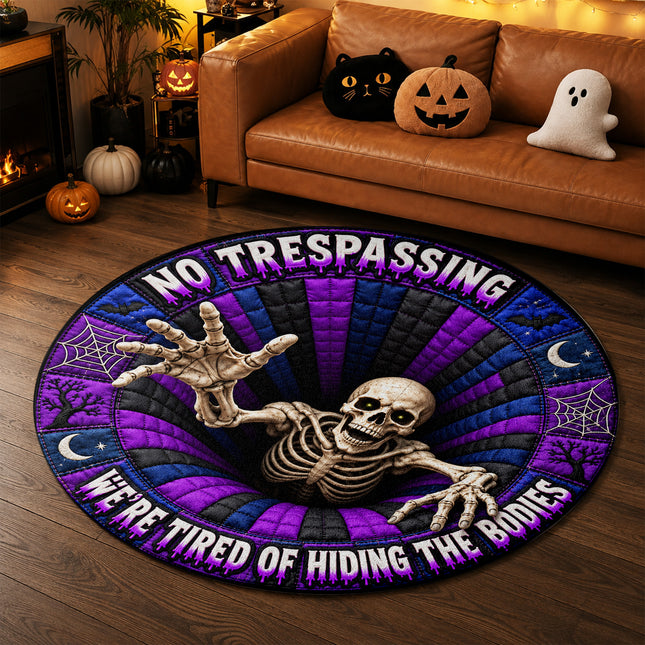 Halloween Round Rug Skeleton No Trespassing 3D Horror Doormat