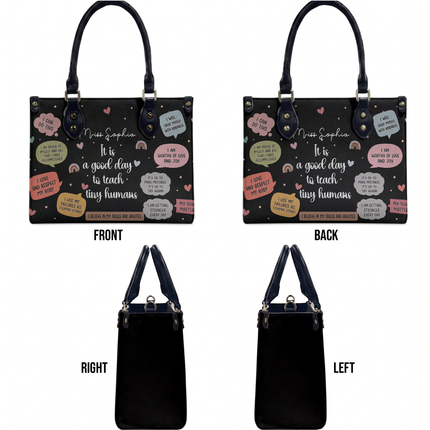 Personalized Teacher Leather Handbag Black Affirmations