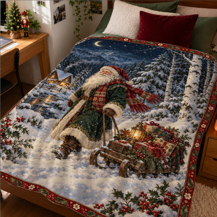 Christmas Fleece Blanket with Santa Snowy Journey