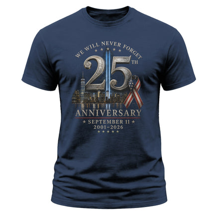 25th Anniversary Patriot Day Tribute Lights Memorial Ribbon T Shirt