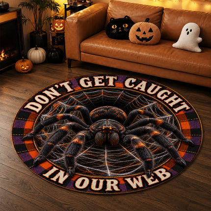 Halloween Round Rug Giant Spider Web Funny Doormat