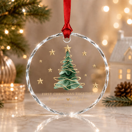 Personalized First Christmas Together Gold Christmas Tree Glass Ornament