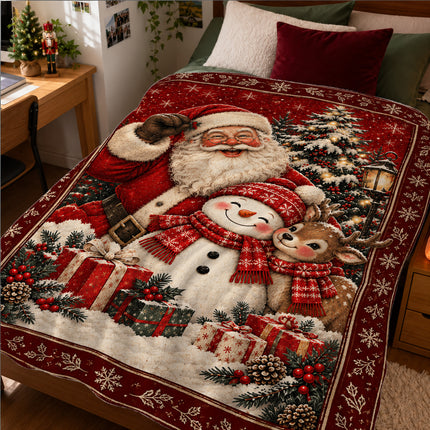 Santa Snowman Reindeer Christmas Fleece Blanket Cozy Holiday Wishes