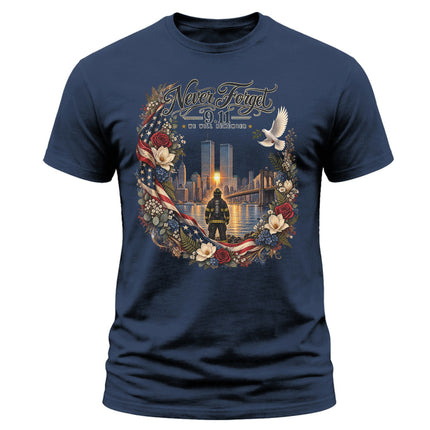 25th Anniversary Patriot Day 911 Never Forget Firefighter Memorial T-Shirt