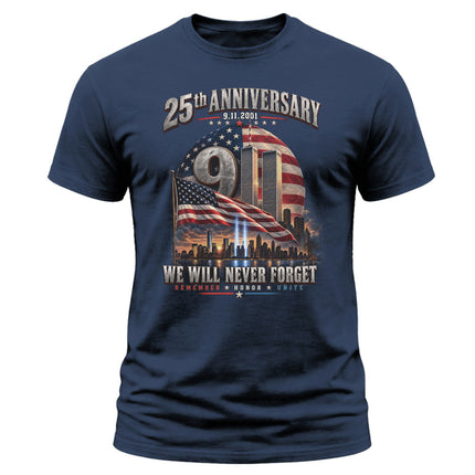 9/11 25th Anniversary Never Forget Patriot Day American Flag Memorial T-Shirt