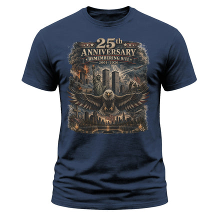 25th Anniversary Patriot Day 911 Remembering 9/11 American Eagle Memorial T-Shirt