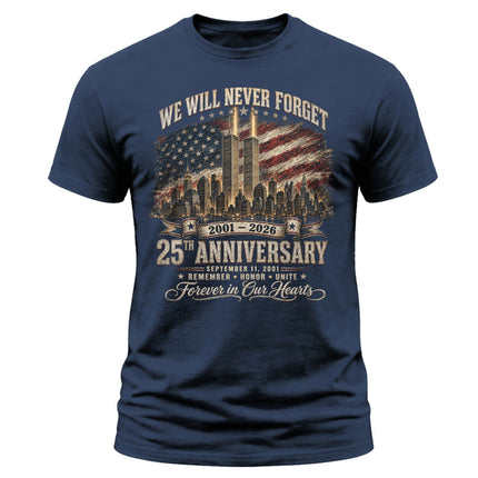 9/11 25th Anniversary Never Forget Patriot Day Memorial American Flag T-Shirt