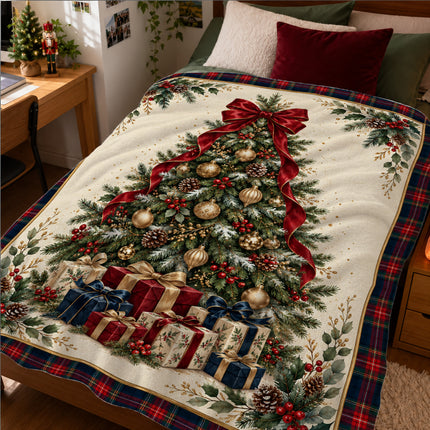 Christmas Fleece Blanket with Elegant Tartan Tree