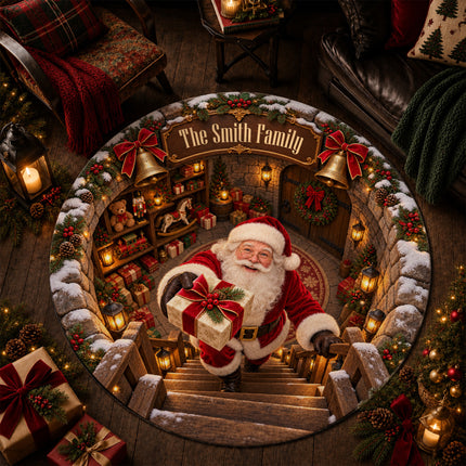Personalized Santa Gift Delivery Christmas Round Doormat Cozy Family Name Rug