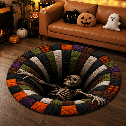Halloween Round Rug Skeleton Pit 3D Illusion Doormat