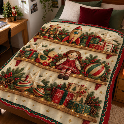 Christmas Fleece Blanket with Vintage Toy Shelf