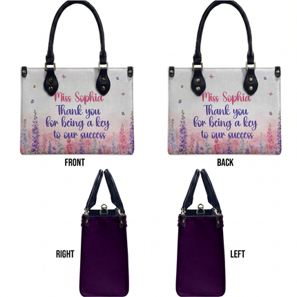Personalized Teacher Leather Handbag Watercolor Floral Thank You