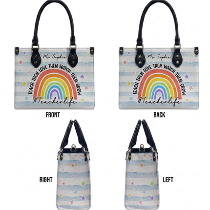Personalized Teacher Leather Handbag Rainbow Watch Them Grow