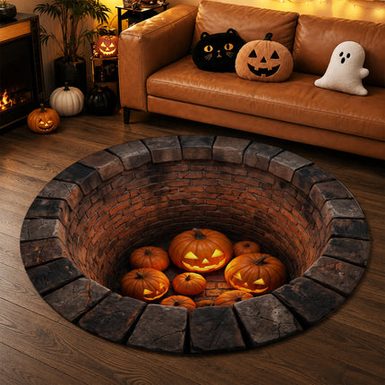Halloween Round Rug Jack O Lantern Pumpkin Well Doormat