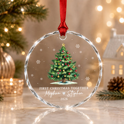 Personalized First Christmas Together Christmas Tree Couple Glass Ornament
