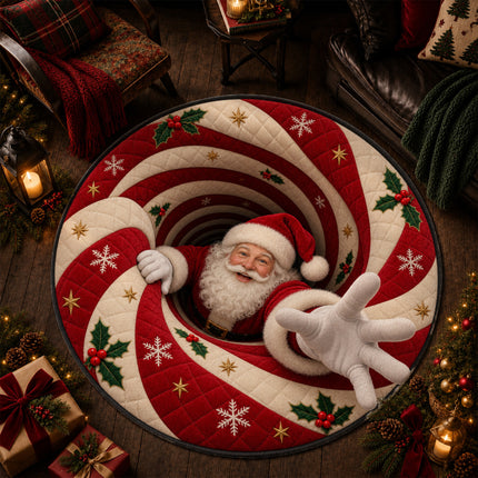Santa Christmas Round Doormat Peppermint Swirl Welcome Rug