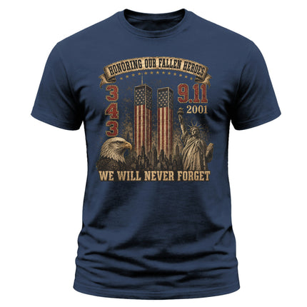9/11 Never Forget Honoring Fallen Heroes 343 Patriot Day Memorial T-Shirt