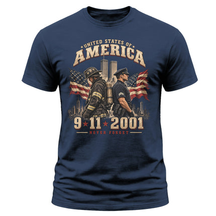 9/11 Never Forget Firefighter Police Officer Patriot Day Memorial T-Shirt