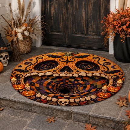 Halloween Round Rug Pumpkin Skull 3D Illusion Doormat