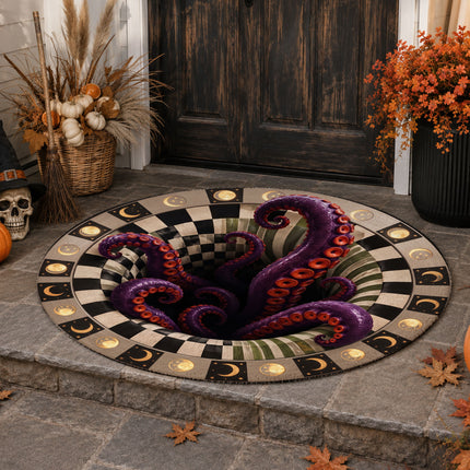 Halloween Tentacle Portal Round Rug 3D Purple Monster Doormat