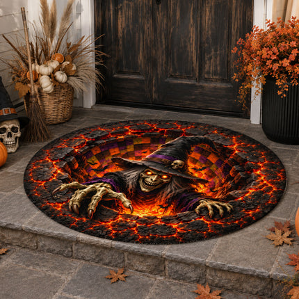 Halloween Witch Fire Pit Round Rug Scary Lava Monster Doormat