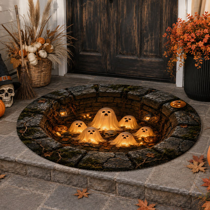 Halloween Ghost Pit Round Rug Spooky Pumpkin Skull Doormat