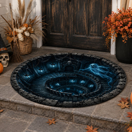 Halloween Round Rug Haunted Ghost Dungeon 3D Illusion Doormat