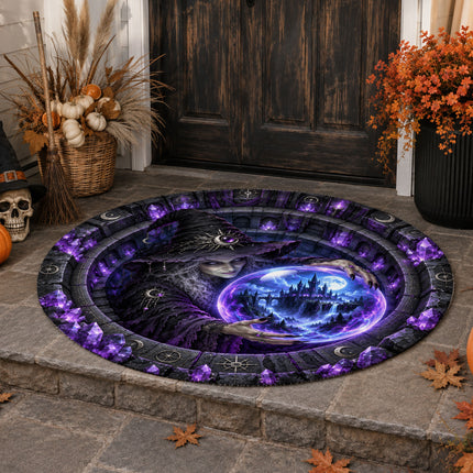 Halloween Crystal Ball Witch Round Rug Gothic Castle Doormat