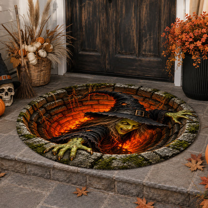 Halloween Evil Witch Well Round Rug Scary 3D Doormat