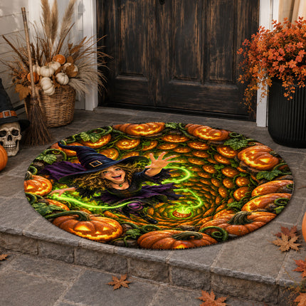 Halloween Witch Pumpkin Portal Round Rug Doormat