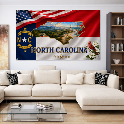 North Carolina Grommet Flag State Map Lighthouse Cardinal