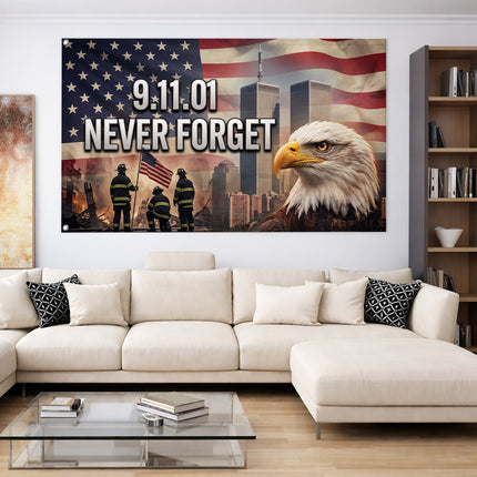 Patriot Day 25th Anniversary Firefighters Eagle Never Forget Grommet Flag