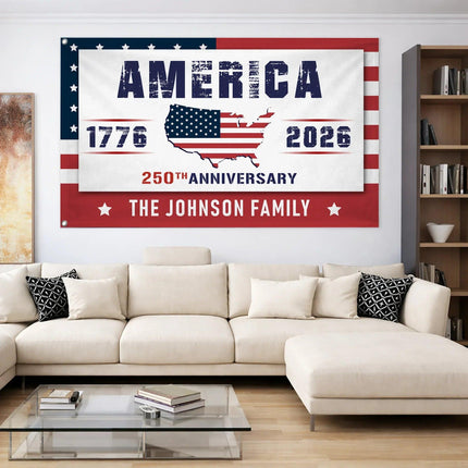 Personalized America 250th Anniversary USA Map House Flag HOF20 - Charming Present